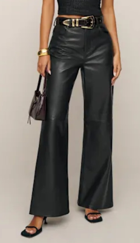 New Reformation Veda Kennedy Wide Leg Leather Pants, Black Size 8